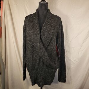 NWT Sofia By Sofia Vergara Black Sparkle Women's Draped Sweater - XL